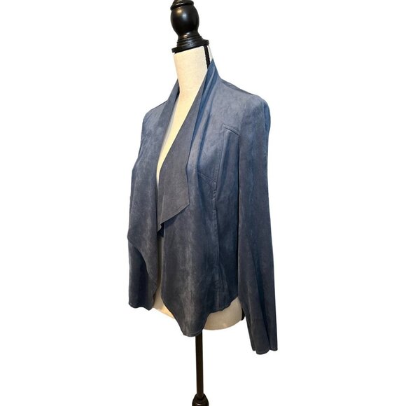 Kut Blue Suede Jacket Blue Open Draped Faux Suede Fall Trendy Stretchy Small - Picture 4 of 9